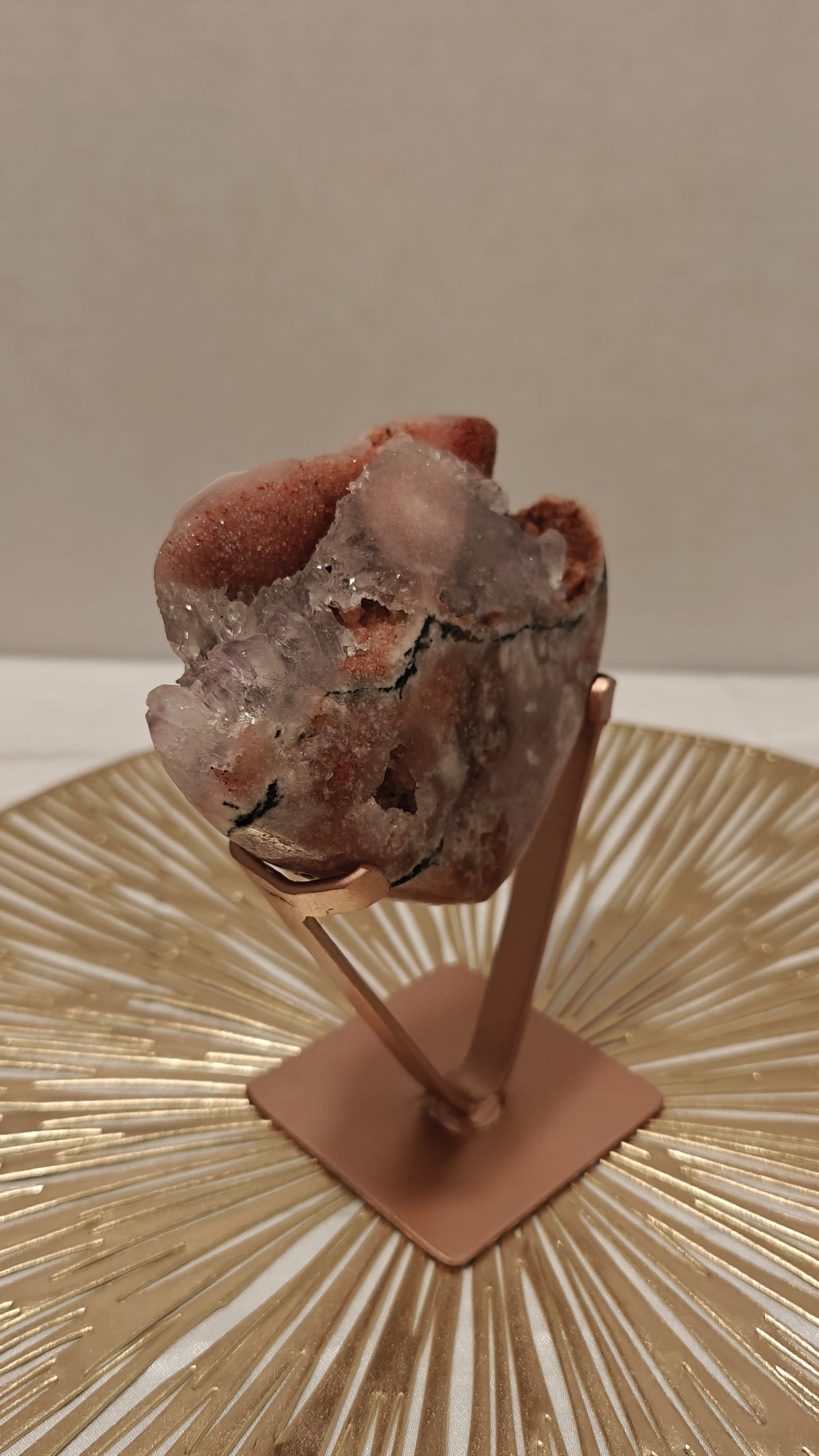 Corazón Amatista Rosada con Jasper en Stand