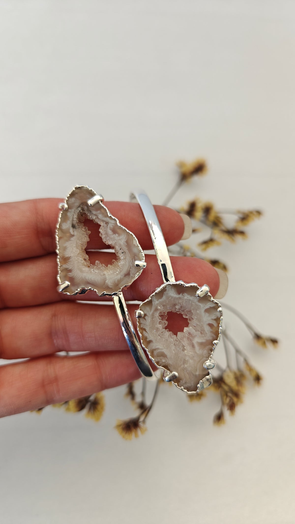 Pulsera Ajustable Agata Enchapada en Plata y Oro