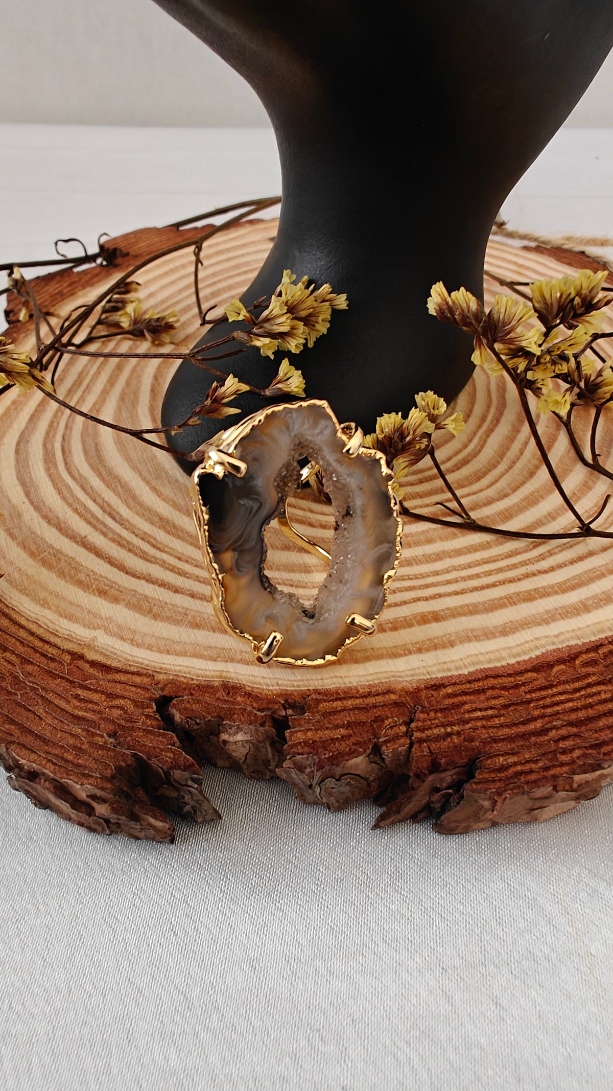 Sortija Agata Enchapada en Oro o Plata Ajustable "Silver and Gold Plated"