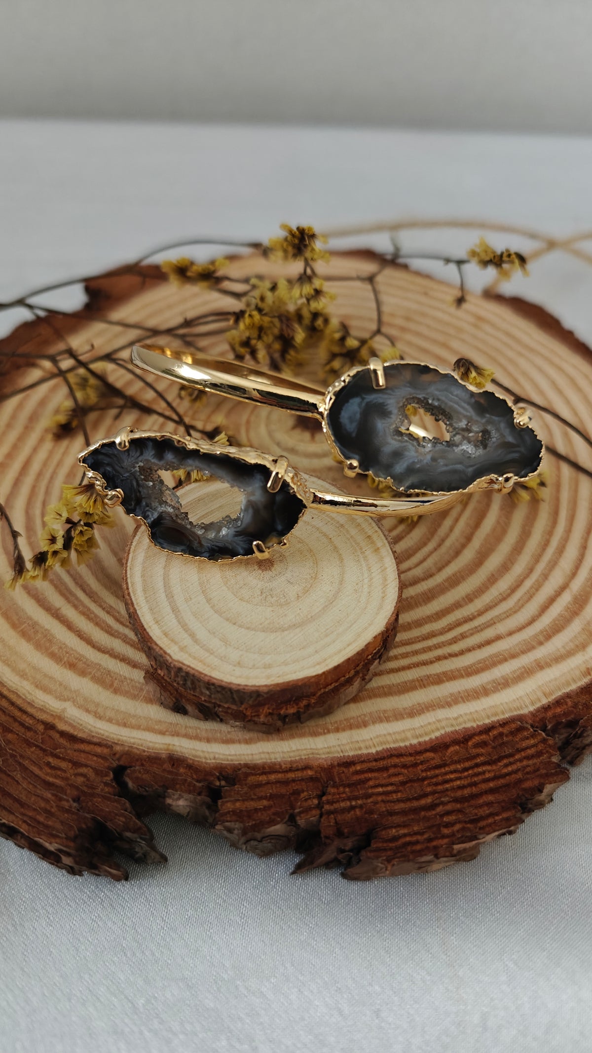 Pulsera Ajustable Agata Enchapada en Plata y Oro