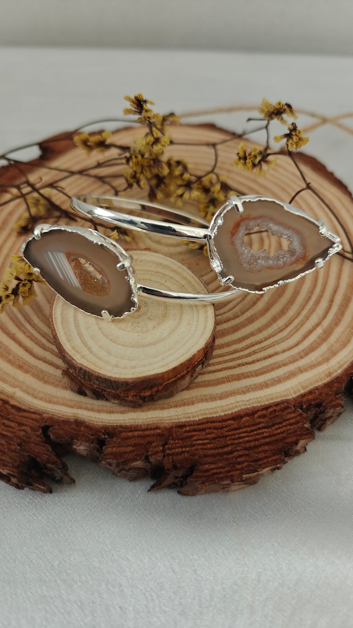 Pulsera Ajustable Agata Enchapada en Plata y Oro