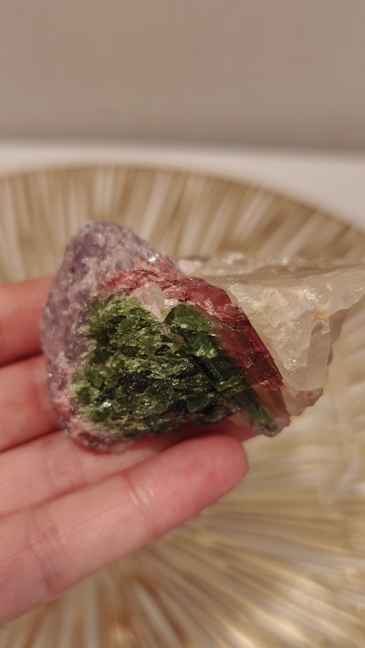 Lepidolita - Turmalina Verde y Rosa en Cuarzo